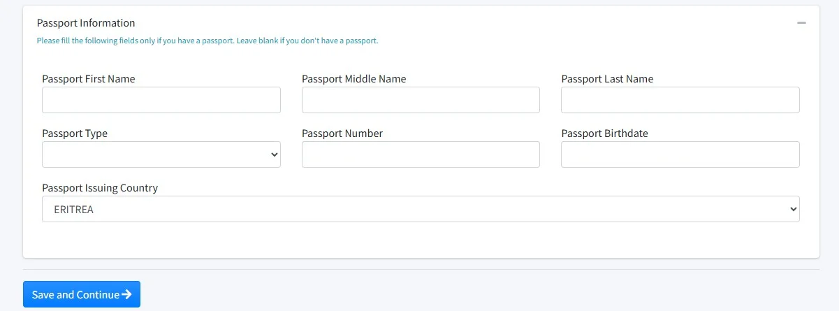 كتابة معلومات جواز السفر